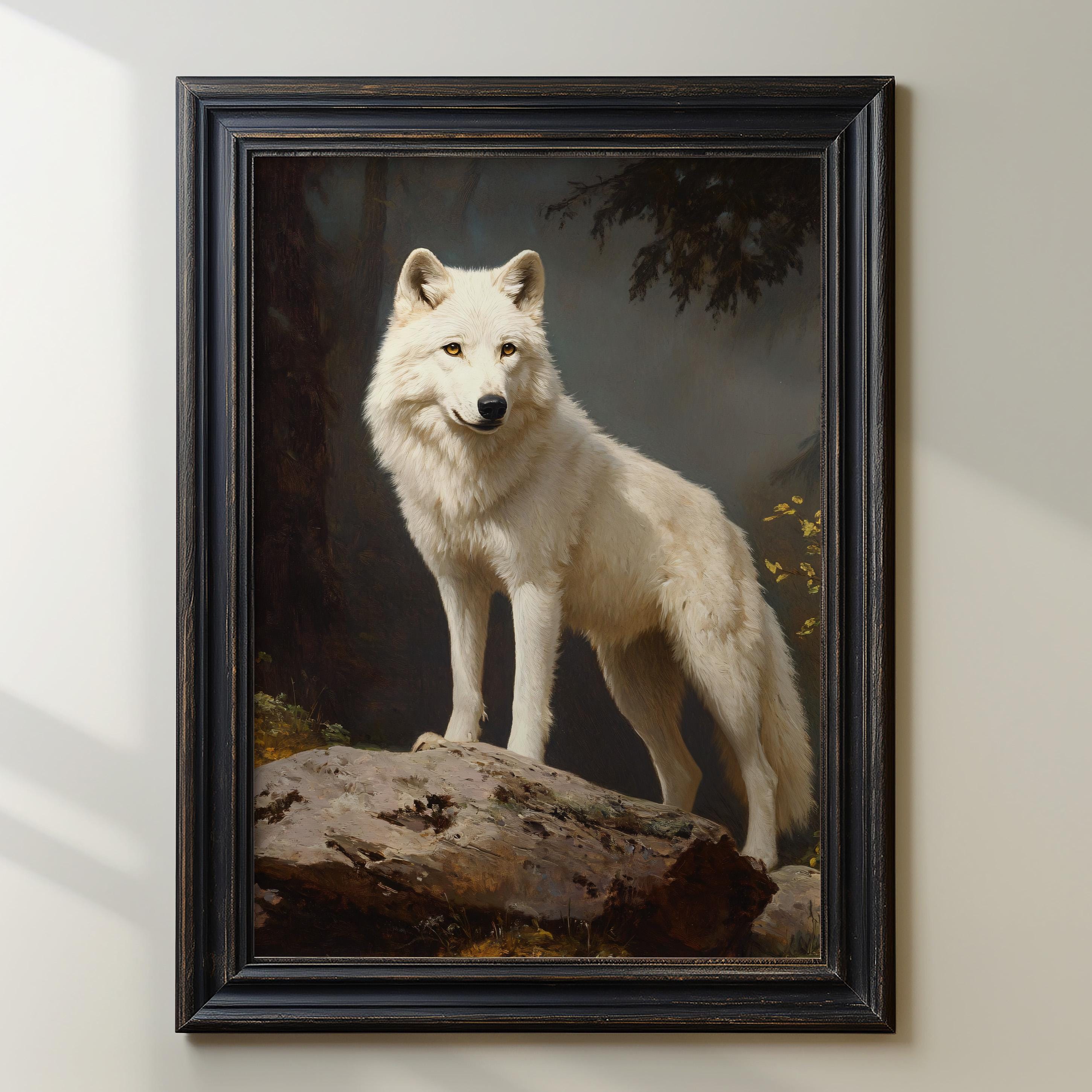 Majestic Forest Wolf Painting, White Wolf Art Print, Wildlife