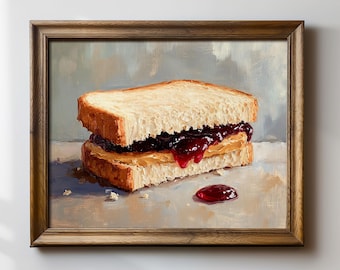 Peanut Butter And Jelly Sandwich Print, Food Wall Art, Whimsical Kitchen Decor, PB&J Matte Poster, Comfort Food Painting, Retro Diner Vibe