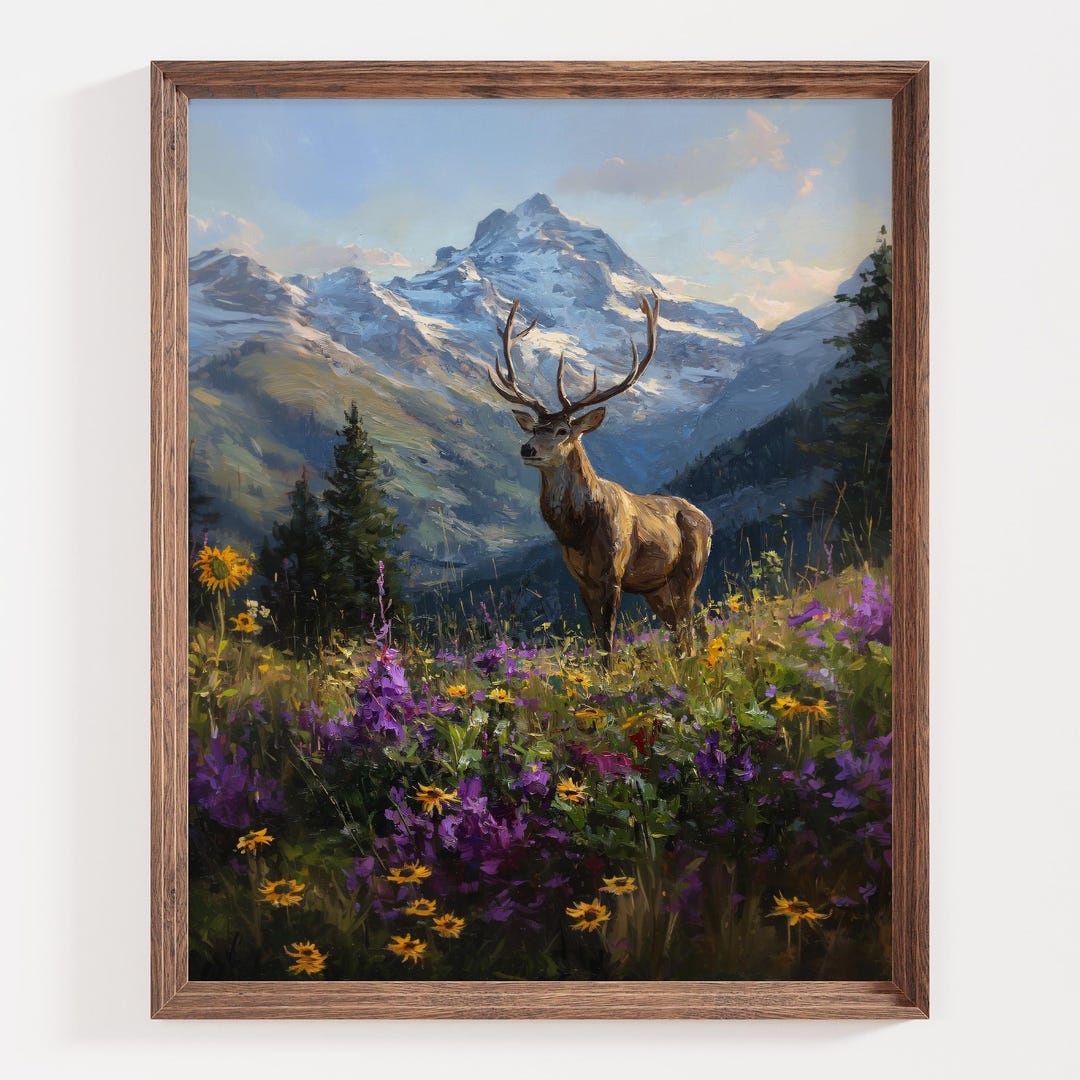 Majestic Buck Deer Mountain Landscape Print, Wildlife Nature Wall Art ...