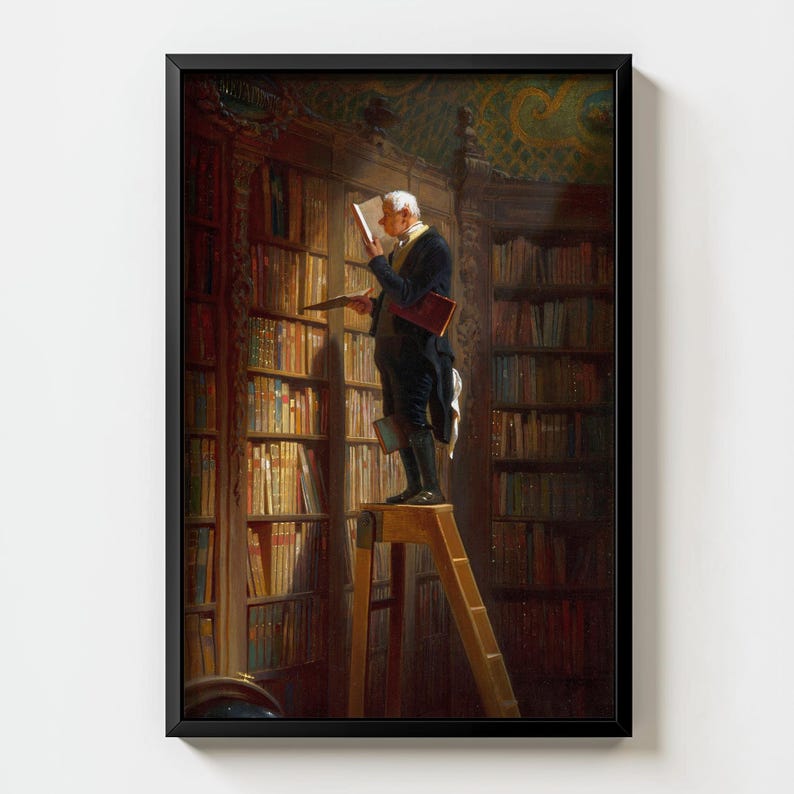 The Bookworm Art Print, Vintage Library Painting, Classical Book Lover Decor, 19th Century Reading Artwork, Antique Literary Wall Art image 8