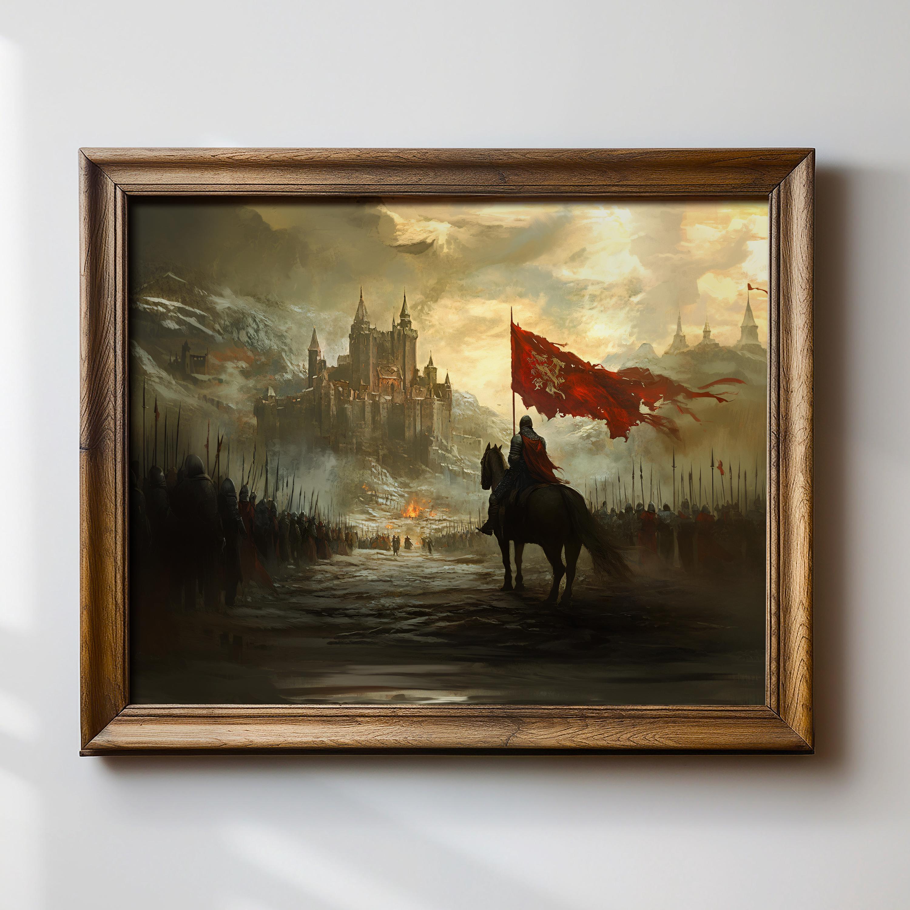 Epic Fantasy Battle Painting, Medieval Battle Wall Art, Fantasy Knight ...