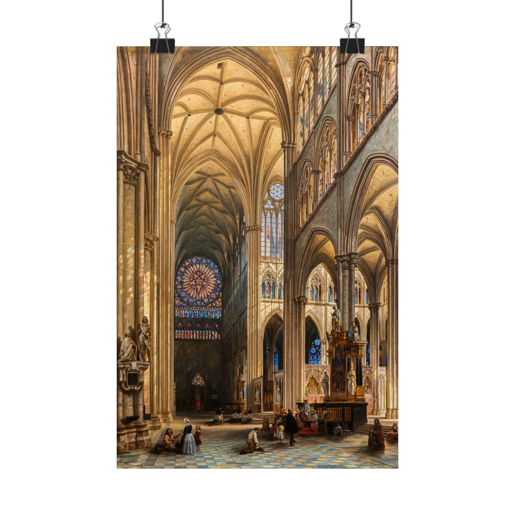 Gothic Cathedral Interior Art Print, Historic Church Painting