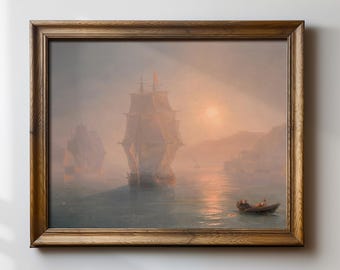 Ivan Aivazovsky Print, Seascape Wall Art, Sailing Ship Ocean Painting, Nautical Maritime Decor, Vintage Sea Sunset Artwork, Coastal Decor