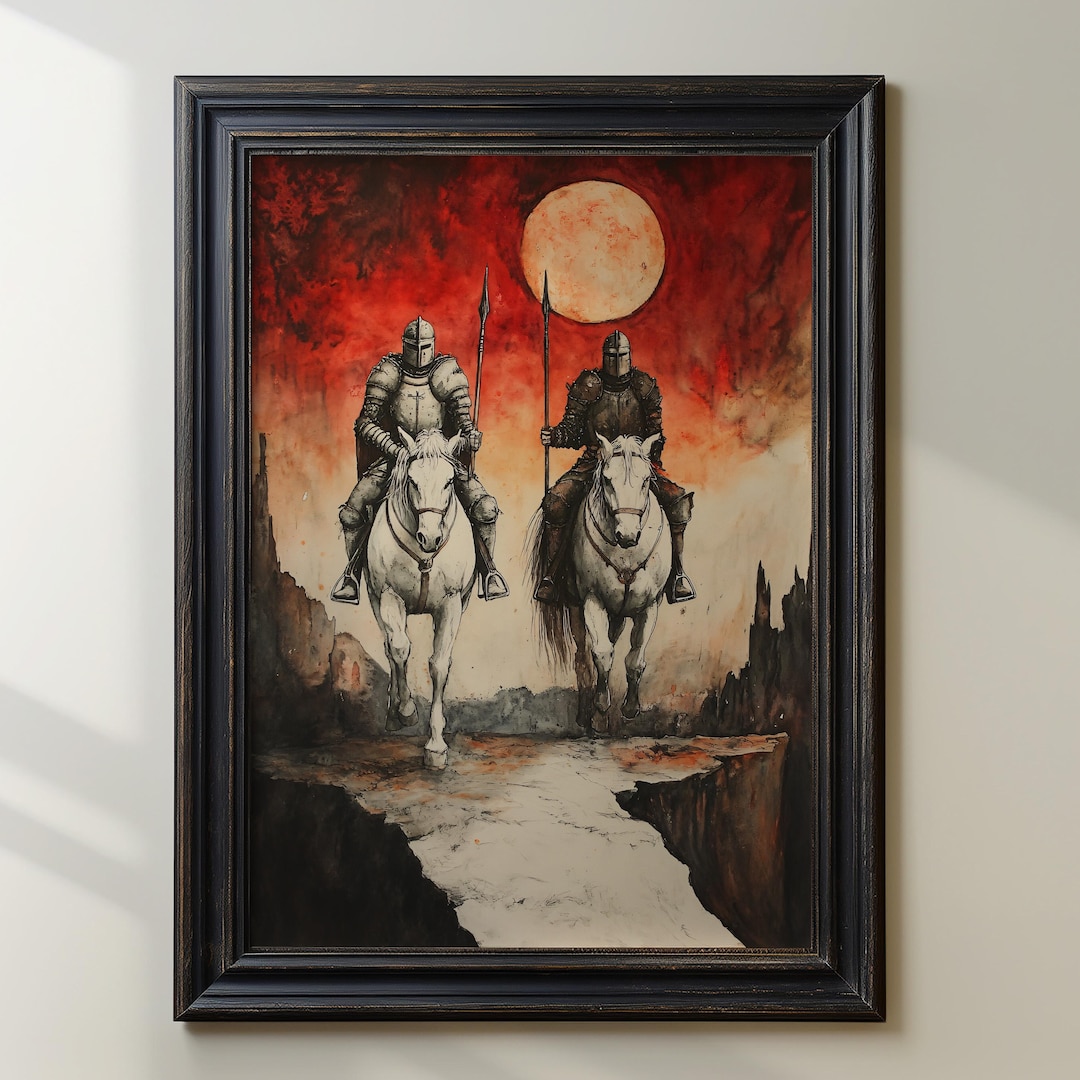 Dark Fantasy Knight Art Print, Medieval Warriors, Blood Moon Wall Art ...
