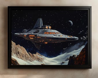 Spaceship Matte Art Print, Sci-Fi Spaceship Poster, Outer Space Wall Art, Futuristic Starship Illustration, Galactic Adventure Decor