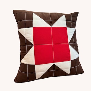 Red & Brown Quilted Star Throw Pillow