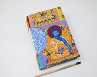 Blank Hand Bound Journal / Notebook / Artist Sketchbook / Rigid Fabric Cover / Blank Book / Lay Flat Pages / Funky Bright Buddha