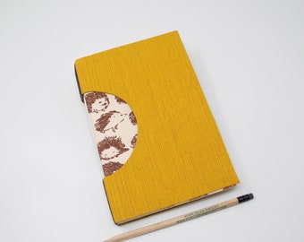 Blank Hand Bound Journal / Lined Pages / Notebook / Rigid Fabric Cover / Blank Book / Lay Flat Pages / Bright Yellow and Adorable Hedgehogs