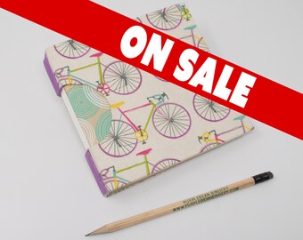 Guestbook / Small Sketchbook / Hand Bound Journal / Square Notebook / Lay Flat Blank Book / Rigid Fabric Cover / Cheery Bicycle