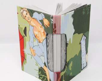 Journal / Travel Notebook / Artist Sketchbook / Diary / Hand Bound / Rigid Fabric Cover / Blank Pages / Lay Flat Spine / Sexy Camping Dudes