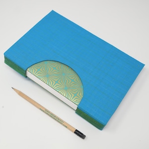 Journal / Travel Notebook / Diary / Rigid Fabric Cover / Lay Flat Pages / Lined Paper / Bright Blue and Gold / Other Worldly