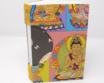 Blank Hand Bound Journal / Notebook / Artist Sketchbook / Rigid Fabric Cover / Blank Book / Lay Flat Pages / Funky Bright Buddha