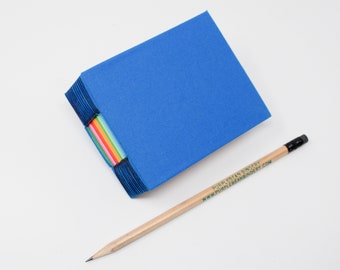 Bitty Book / A Page A Day Journal / 365 Day Journal / Hand Bound Notebook / Day Book / Lay Flat / Bright Blue with Rainbow Pages