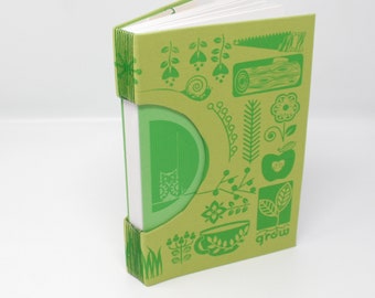 Grow & Be Journal / Travel Notebook / Artist Sketchbook / Garden Diary / Hand Bound / Rigid Fabric Cover / Blank Pages / Lay Flat Spine