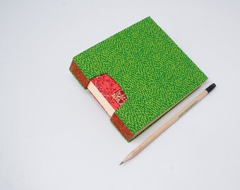 Guestbook / Small Sketchbook / Hand Bound Journal / Square Notebook / Lay Flat Blank Book / Rigid Fabric Cover / Bright Red and Green