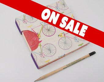 Guestbook / Small Sketchbook / Hand Bound Journal / Square Notebook / Lay Flat Blank Book / Rigid Fabric Cover / Bicycle Love