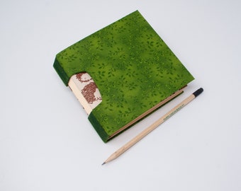 Guestbook / Small Sketchbook / Hand Bound Journal / Square Notebook / Lay Flat Blank Book / Rigid Fabric Cover / Hi Hedgehog Green