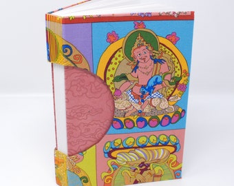 Blank Hand Bound Journal / Lined Pages / Notebook / Rigid Fabric Cover / Blank Book / Lay Flat Spine / Funky Bright Buddha