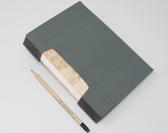 Journal / Blank Hand Bound Book / Notebook / Rigid Fabric Cover / Lay Flat / Lined Pages / Gray Da Vinci