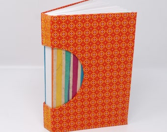 Blank Hand Bound Journal / Notebook / Artist Sketchbook / Rigid Fabric Cover / Blank Book / Lay Flat Pages / Sunshine Orange and Rainbows