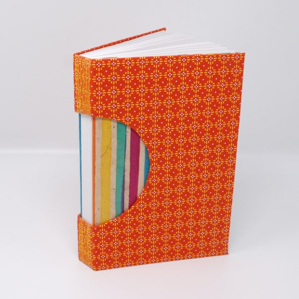 Blank Hand Bound Journal / Notebook / Artist Sketchbook / Rigid Fabric Cover / Blank Book / Lay Flat Pages / Sunshine Orange and Rainbows