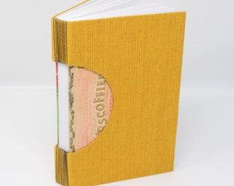 Journal / Blank Hand Bound Book / Notebook / Rigid Fabric Cover / Lay Flat Pages / Lined Pages / Sunshine Yellow and French Chocolate