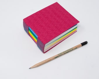 Bitty Book / A Page A Day Journal / 365 Day Journal / Hand Bound Notebook / Day Book / Lay Flat / Hot Pink and Rainbows