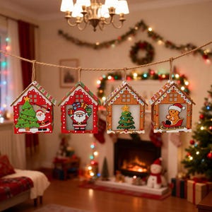 Diamond Painting Christmas Ornament Kit, Kid Friendly 4 in 1 DIY Rhinestone Decor with LED Tea Light, Light Up Holiday Craft