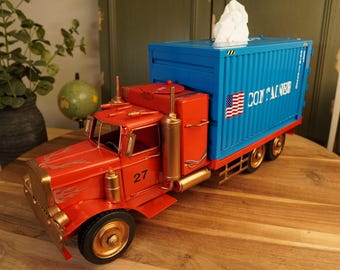 Handmade Metal Truck Container Tissue Box Collectable All Metal Model Home Decor Gift for him, US Seller