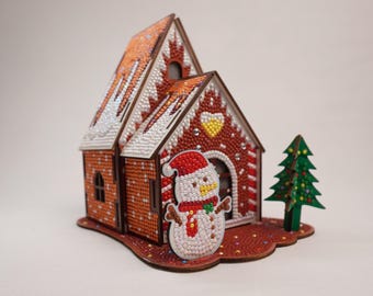 3D Diamond Painting Kit: Christmas Cabin House Ornament DIY Craft