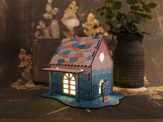 3D Rainbow Cabin Diamond Art Kit: DIY Home Decor
