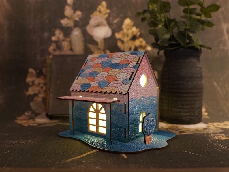 3D Rainbow Cabin Diamond Art Kit: DIY Home Decor image 1