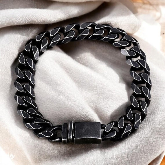 【BLACKPURPLE】Braham Cuban Chain Bracelet Man HipHop Men Women Purple Bracelet Black Color Plated