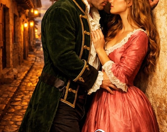 Couverture de livre d'amour pirate préfabriquée | Ruelle coloniale historique | étreinte de couple | Prêt pour les livres électroniques et l'impression