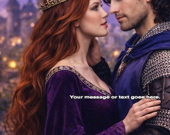 Couverture romane médiévale préfabriquée - couronnée reine chevalier robe violette château jardin royal historique
