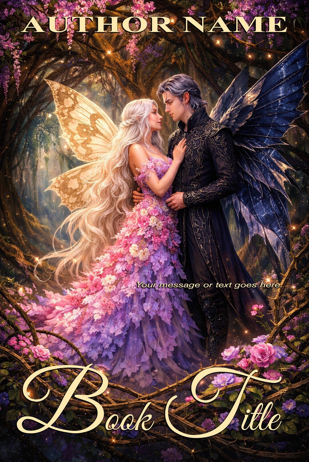 Fae Romance Book Cover - Fantasy Premade Ebook Cover With Winged Couple ...