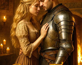 Vidéo incluse | Couverture de livre d'amour médiéval, scène de cheminée de château, | Couverture fantaisie préfabriquée