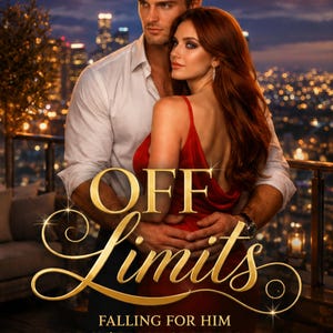 May include: A book cover featuring a man in a white shirt and a woman in a red dress embracing on a balcony at night. The title reads OFF Limits, with the subtitle FALLING FOR HIM WASN'T PART OF THE PLAN and the author name CLAIRE ASHFORD.