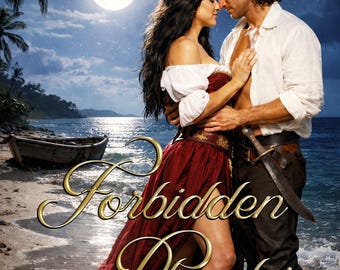 Couverture de livre d'amour pirate préfabriquée | Plage tropicale au clair de lune | Couverture du livre électronique Couples marins historiques