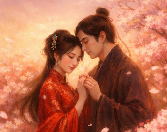 Couverture du livre électronique Romance historique asiatique Couple Hanfu Fleurs de cerisier Fantaisie chinoise