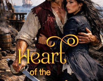 Couverture de livre prête à l'emploi romance pirate - Héroïne blonde aux cheveux noirs, pont de bateau