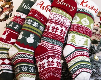 Custom Knit Christmas Stocking,Embroidery Family Christmas Stocking,Monogram Stocking with name,Holiday Stocking,Christmas Gift For Family