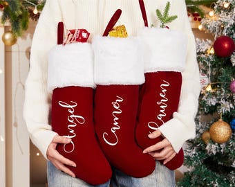 Personalized Red Velvet Christmas Stockings,Personalized Xmas Stocking,Christmas Home Decor,Holiday Decor.X-mas Accents. Christmas Gifts