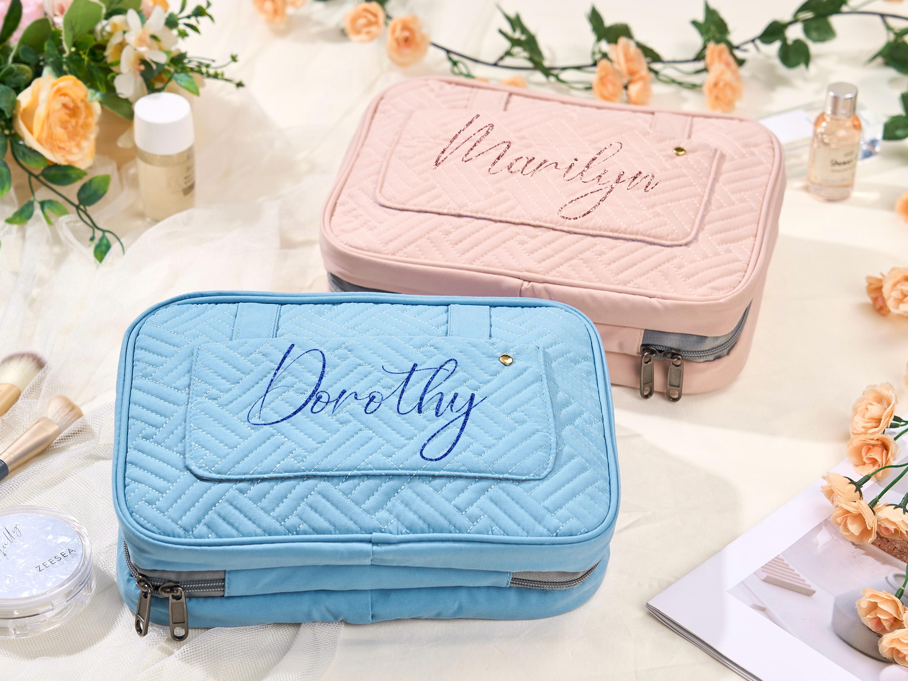 Personalized Hanging Makeup Bag – Large Capacity Travel Cosmetic Organizer, Custom Bridesmaid Gift, Bridal Shower Gift for Her