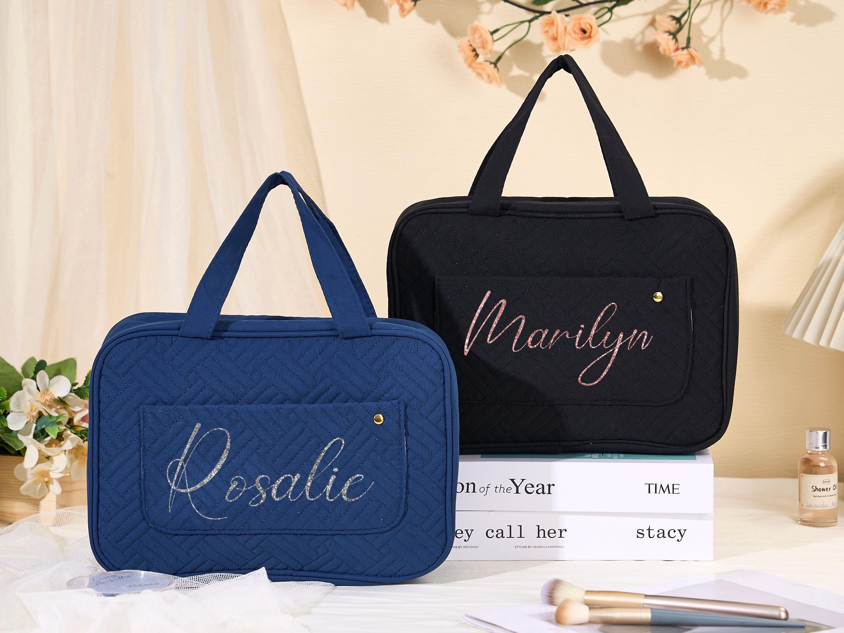 Personalized Hanging Makeup Bag – Large Capacity Travel Cosmetic Organizer, Custom Bridesmaid Gift, Bridal Shower Gift for Her