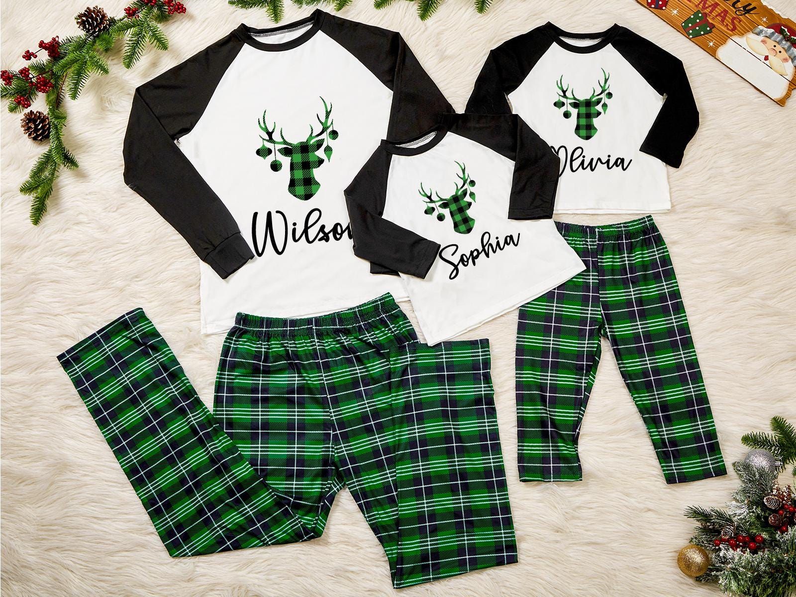 Matching Family Christmas Pajamas – Jumping Deer Print, Organic Cotton, Women's XL (Set Sold Separately) - View #11