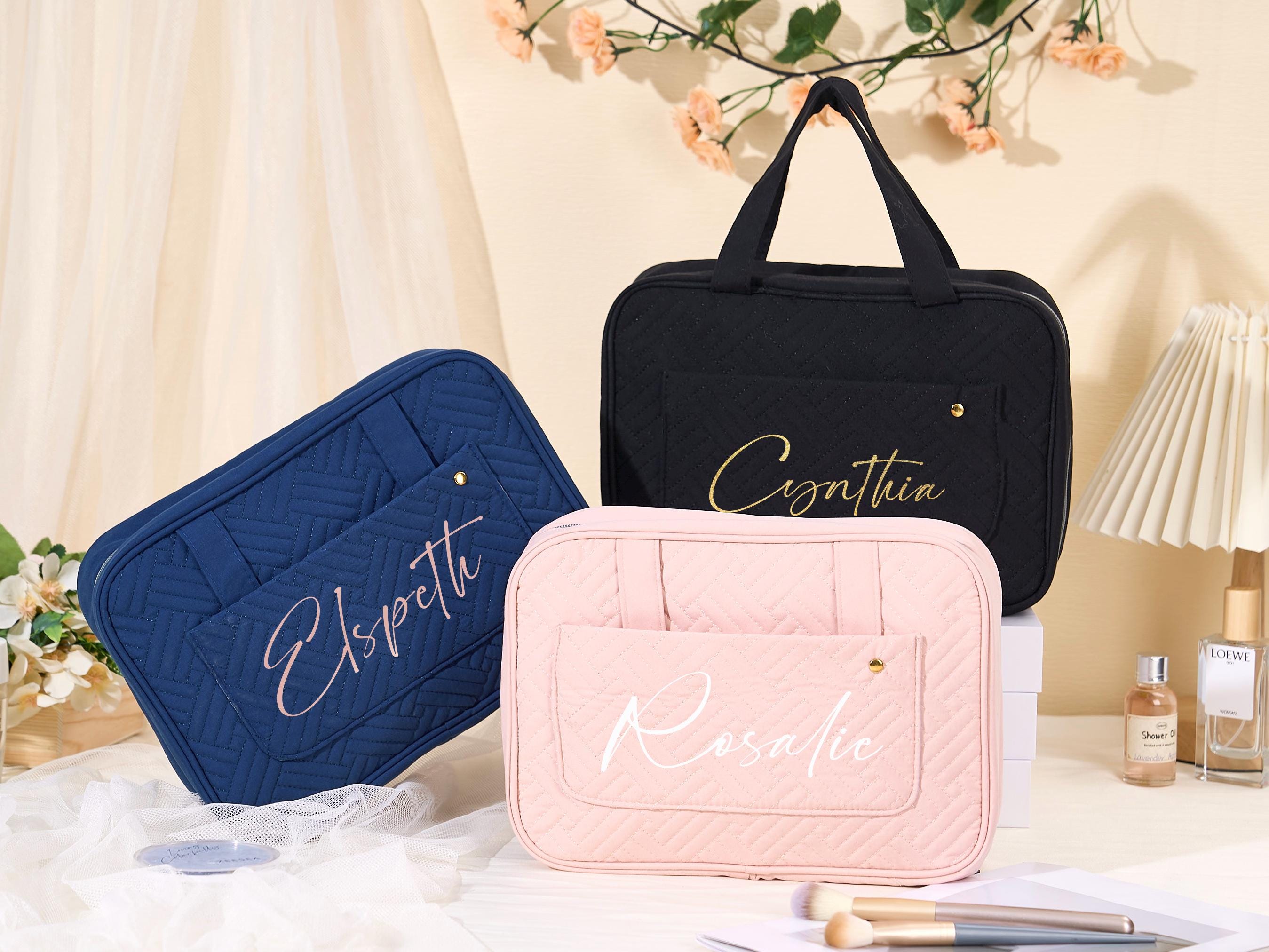 Personalized Hanging Makeup Bag – Large Capacity Travel Cosmetic Organizer, Custom Bridesmaid Gift, Bridal Shower Gift for Her