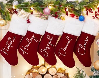 Red Plush Christmas Stockings,Personalized Christmas Stockings,2024 Family Stockings,Custom Name Christmas Stocking,Christmas Gift for kids