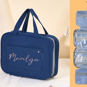 Personalized Hanging Makeup bag,Large Capacity Travel Cosmetic Bag,Bridesmaid Gift for Her,Custom Travel Organizer,Bridal Shower Gift