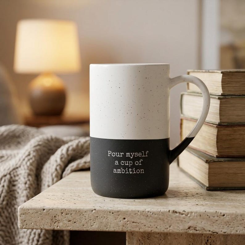 Pour myself a cup of ambition Mug | Speckled Ceramic 13oz image 1
